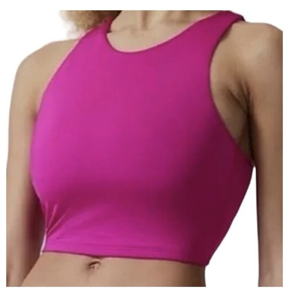 Athleta Pink Conscious Crop high neck sports bra top racerback gym SZ small
